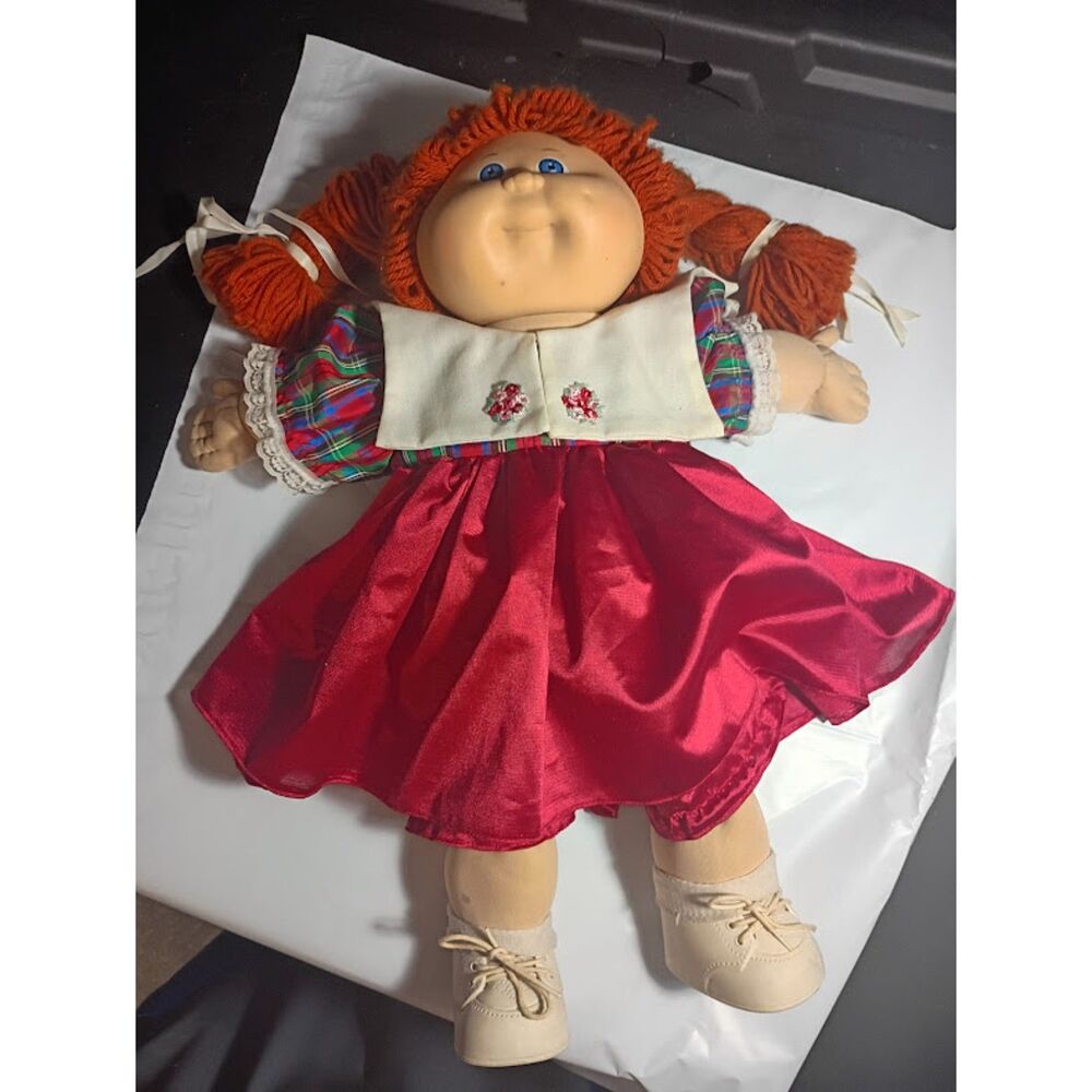 Xavier Roberts Cabbage Patch Doll Red Braided Hair Blue Eyes Red Dress